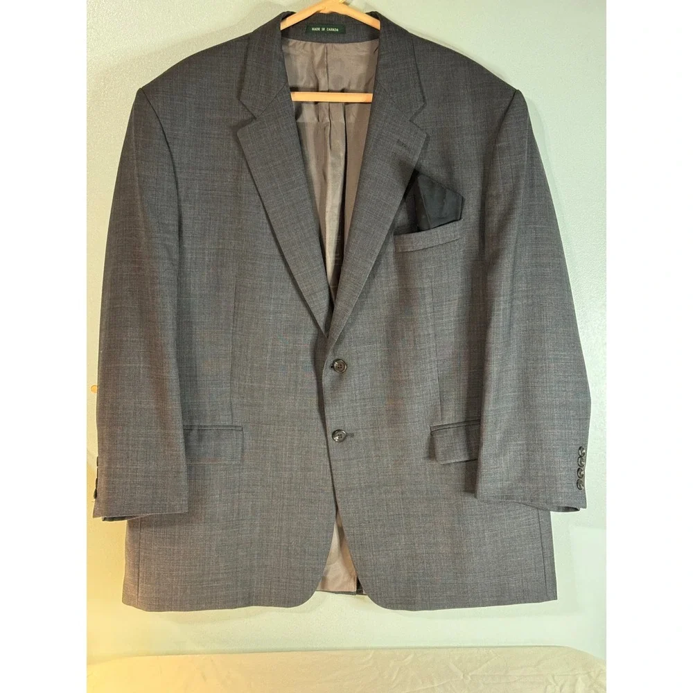 Lauren Ralph‎ Lauren Wool Blazer 50R Gray Plaid Sport Coat Made in Canada